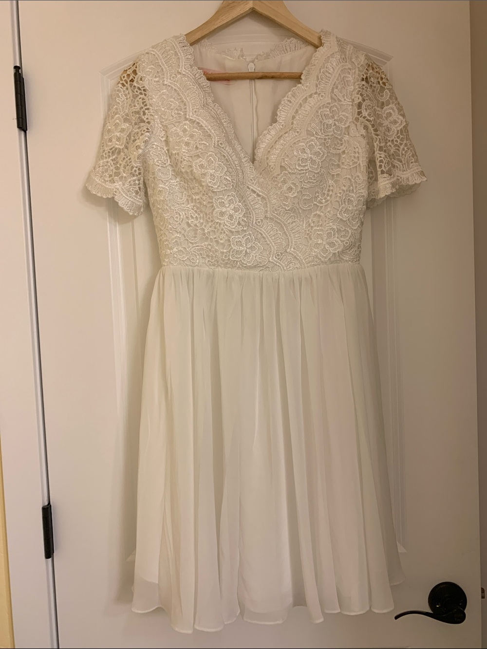 JJs House Ivory Lace Bodice Chiffon Skirt Cocktail Dress